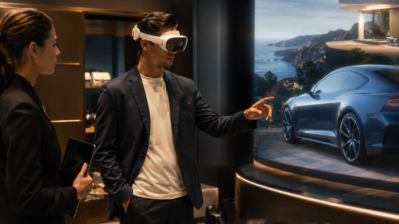 Luxury automotive XR experience with mixed reality headset